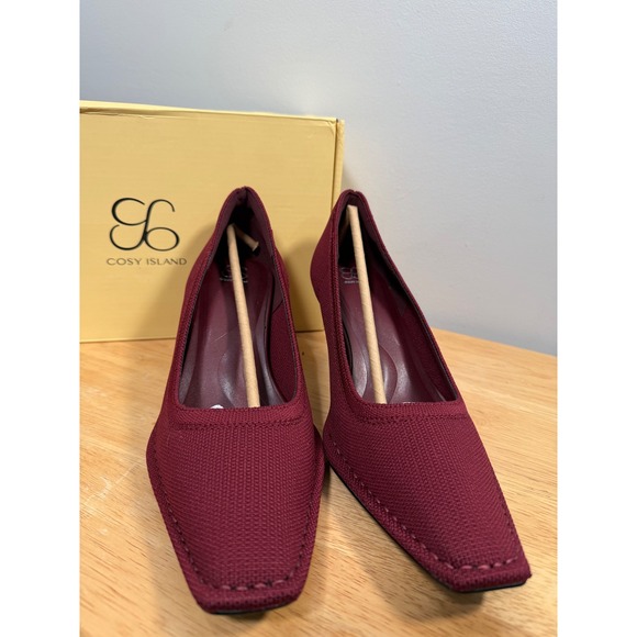 Cosy Island RefinEdge Square Toe Heeled Pumps  Burgundy size 9 - Picture 5 of 12